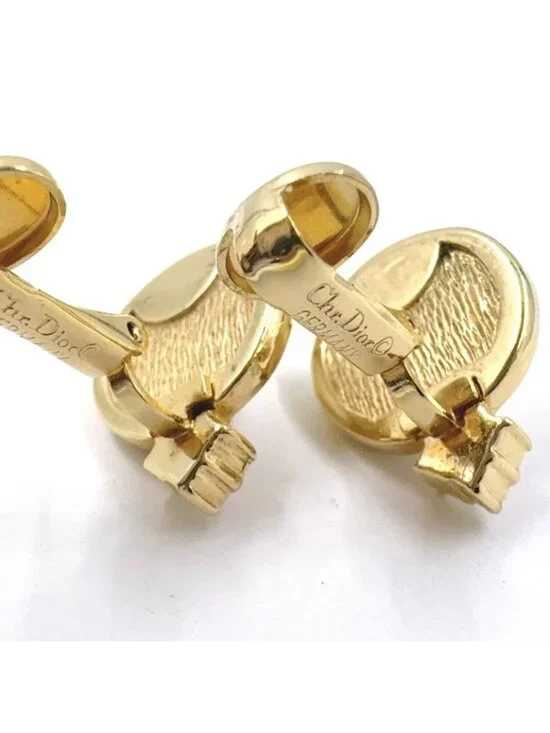 Dior Line Stone Faux Pearl Gold Earrings - Picture 6 of 6